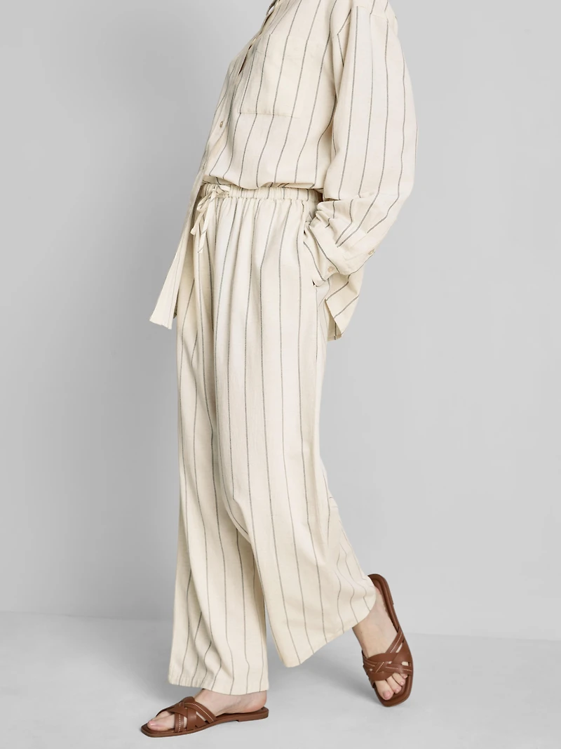 Cotton Blend Striped Wide Leg Pants