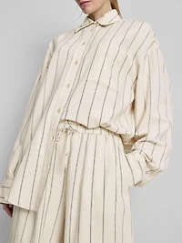 Cotton Blend Striped Wide Leg Pants