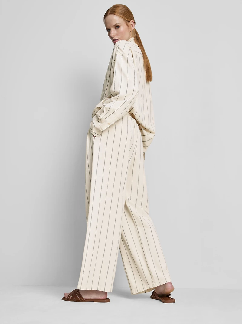 Cotton Blend Striped Wide Leg Pants