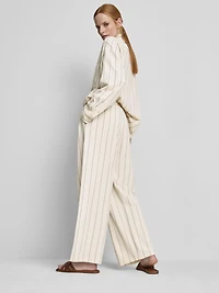 Cotton Blend Striped Wide Leg Pants