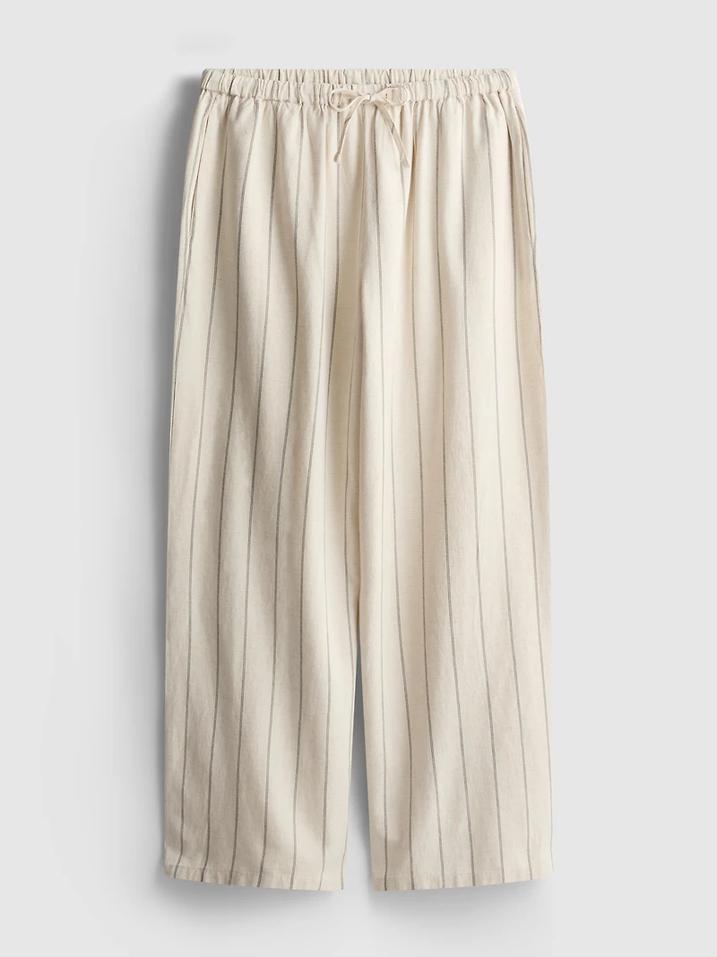 Cotton Blend Striped Wide Leg Pants