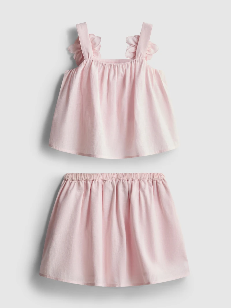 1.5-12yrs | The Edit Linen Mix Floral Appliqué Top and Skirt Set