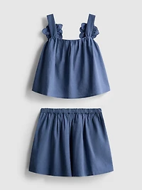 1.5-12yrs | The Edit Linen Mix Floral Appliqué Top and Skirt Set
