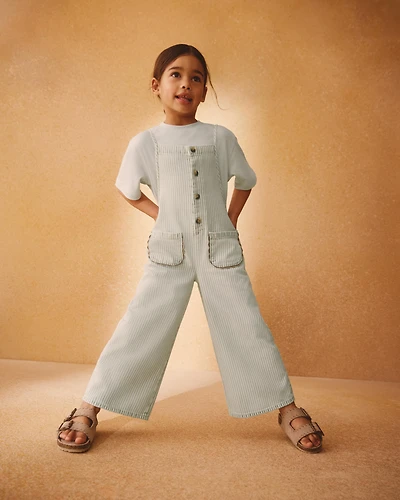 1.5-12yrs | The Edit Cotton Pinstripe Denim Overalls