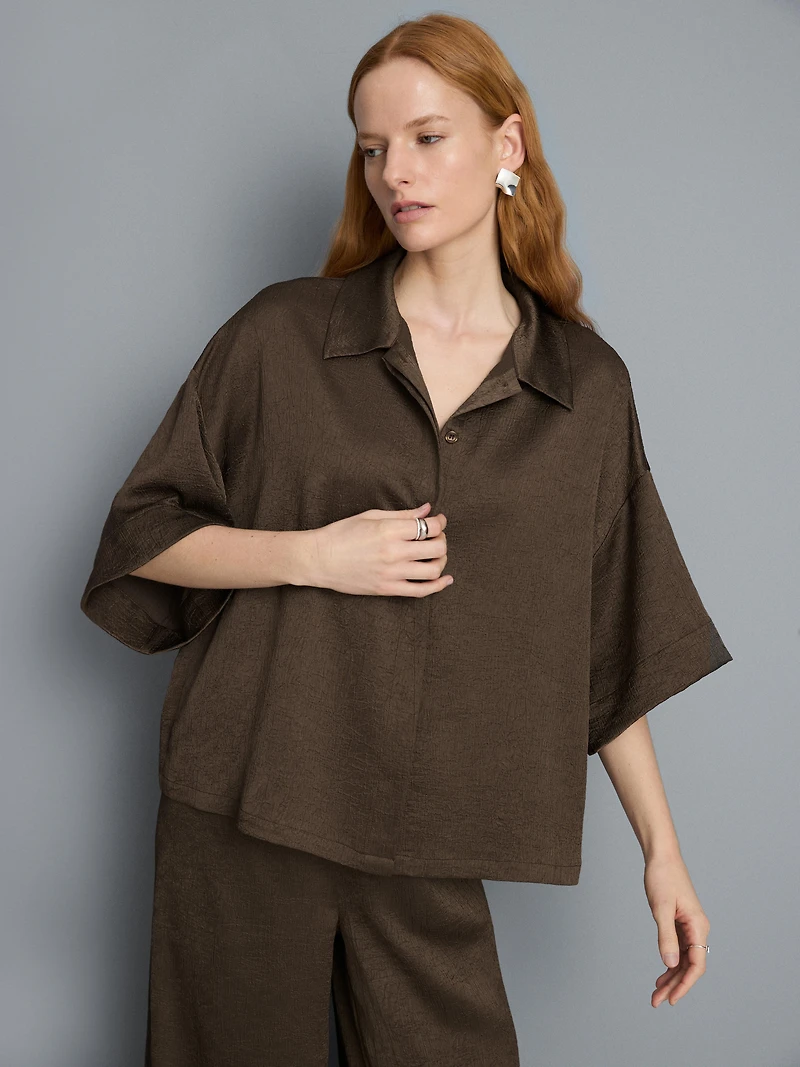 Relaxed Textured Satin Shirt