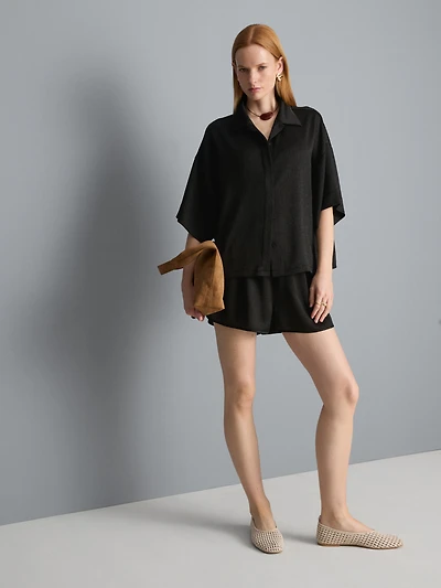 Relaxed Textured Satin Shirt
