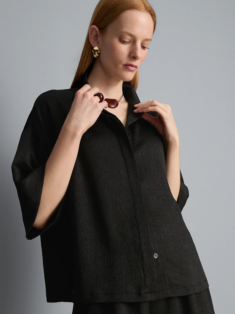 Relaxed Textured Satin Shirt