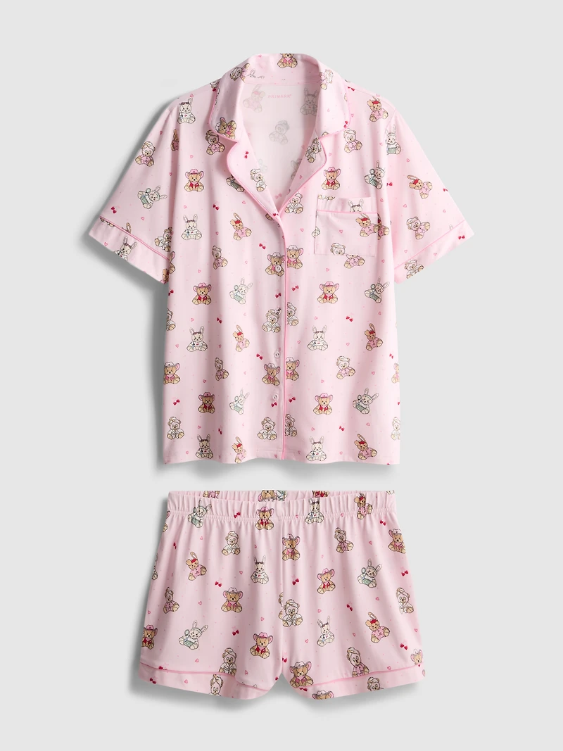 Printed Teddy Boyfriend Shorty Pajamas