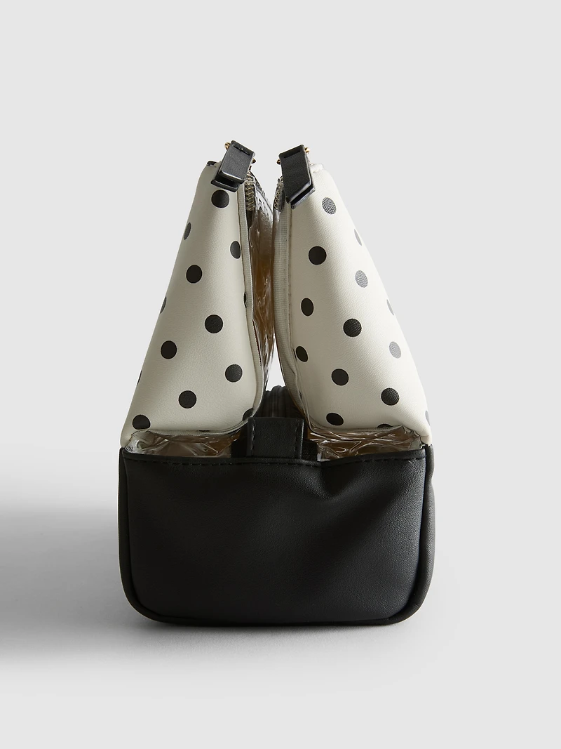 Polka Dot Faux Leather Fold-Out Wash Bag