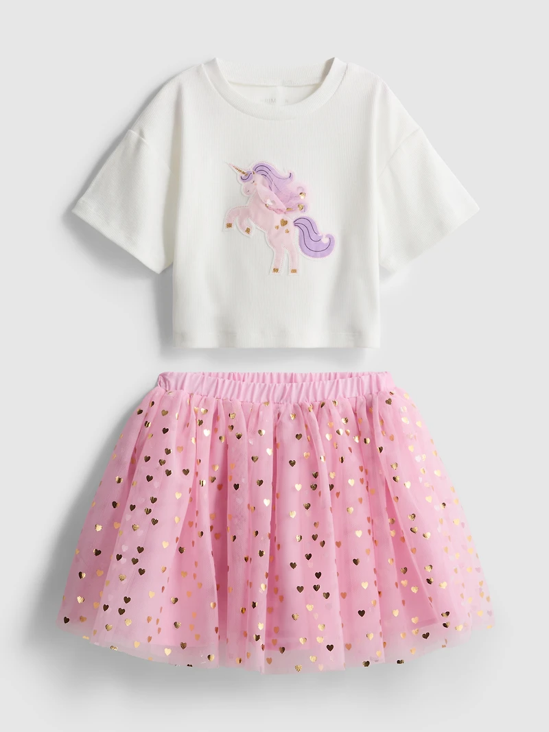 1.5-8yrs | Unicorn Graphic T-Shirt and Tutu Skirt Set