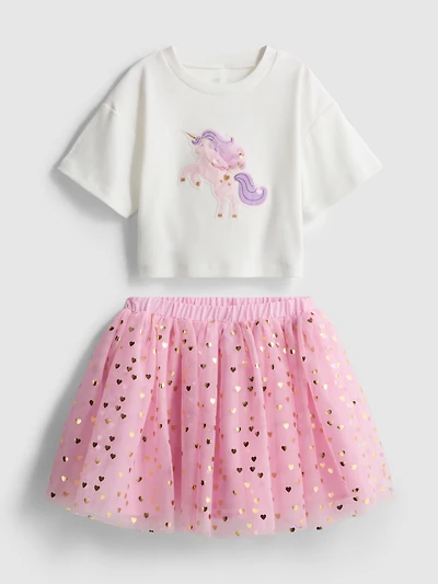 1.5-8yrs | Unicorn Graphic T-Shirt and Tutu Skirt Set