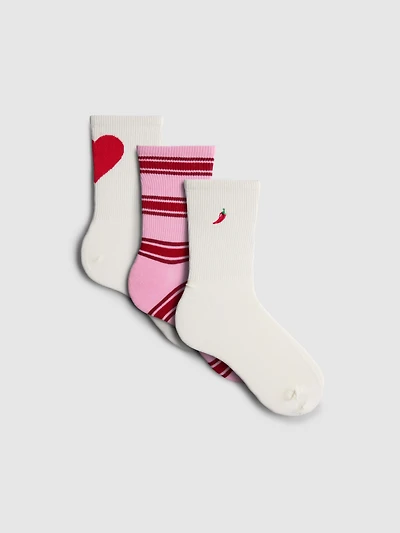 3pk Cotton Blend Valentine's Crew Socks