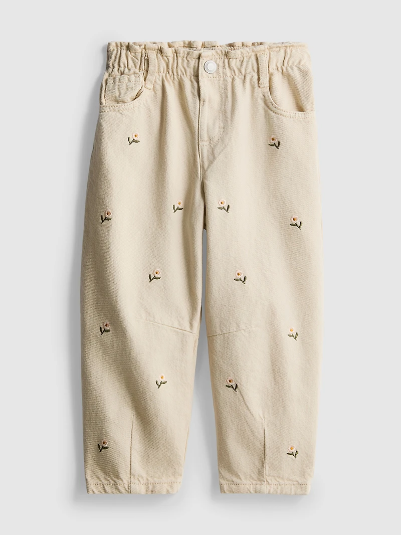 1.5-8yrs | Floral Embroidered Paperbag Jeans