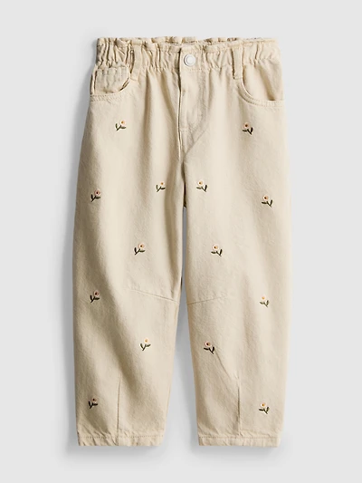 1.5-8yrs | Floral Embroidered Paperbag Jeans