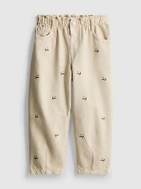 1.5-8yrs | Floral Embroidered Paperbag Jeans