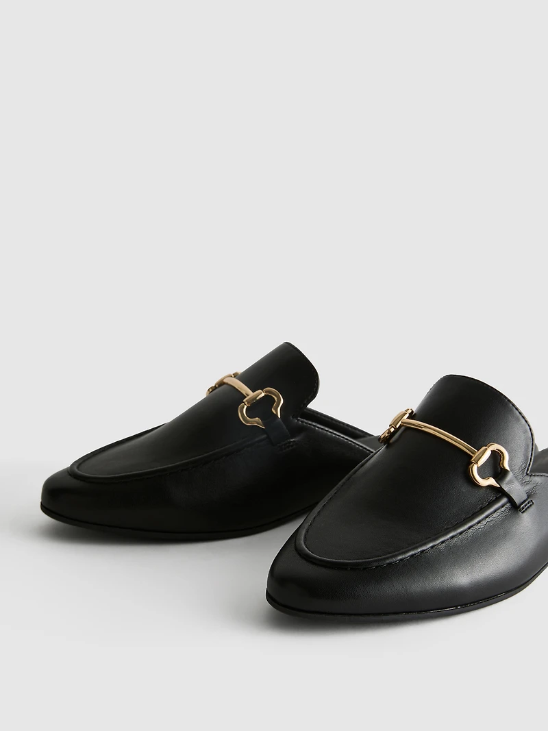 Faux Leather Snaffle Bit Mule Loafers