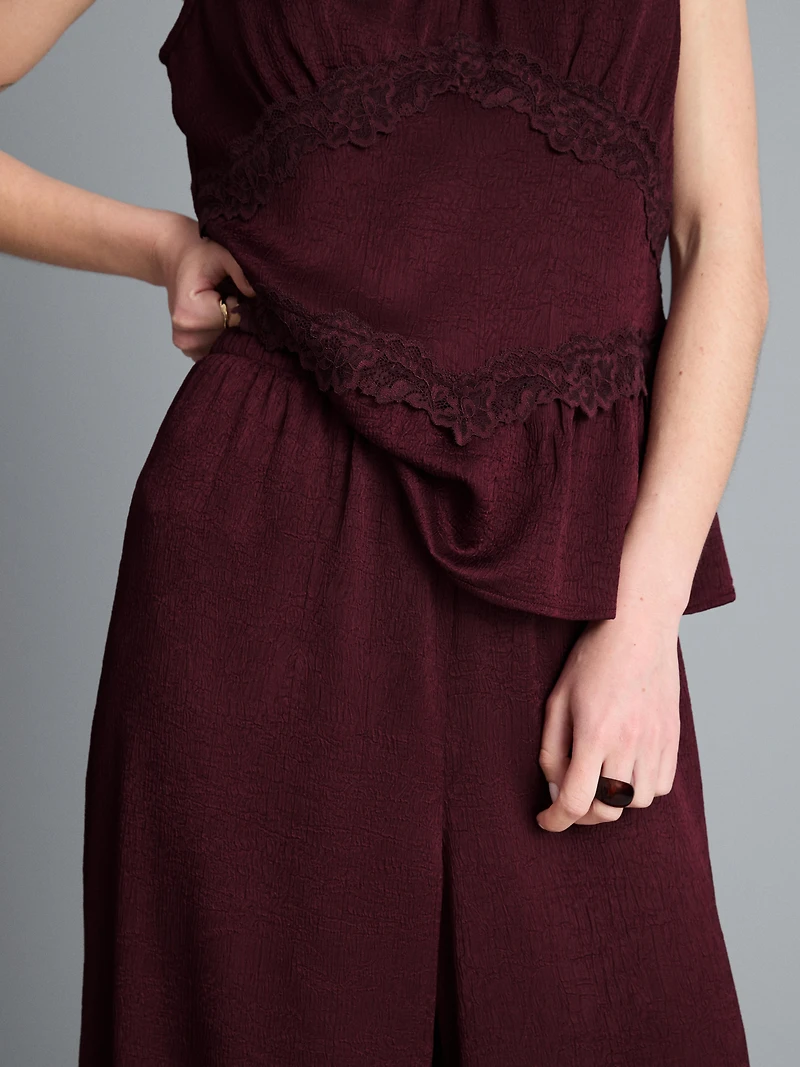 Textured Straight-Leg Satin Pants