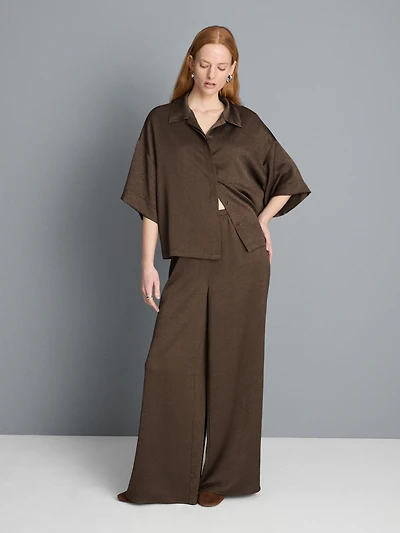 Textured Straight-Leg Satin Pants
