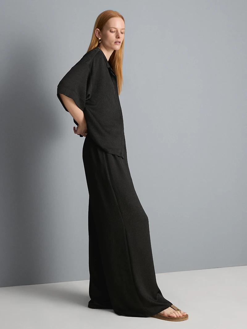 Textured Straight-Leg Satin Pants