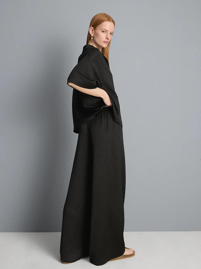 Textured Straight-Leg Satin Pants
