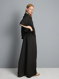 Textured Straight-Leg Satin Pants