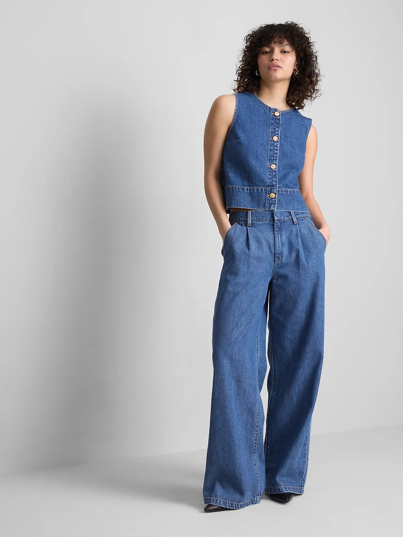 Tailored Wide-Leg Denim Jeans