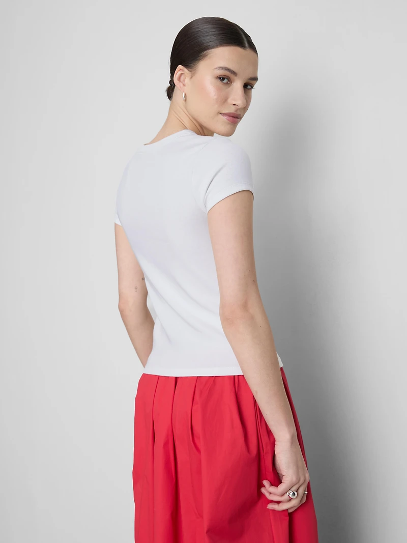 Cotton-Rich Ribbed Button-Through Top
