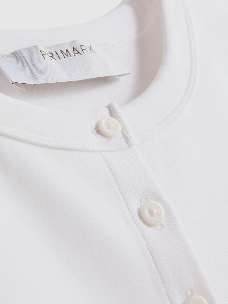 Cotton-Rich Ribbed Button-Through Top