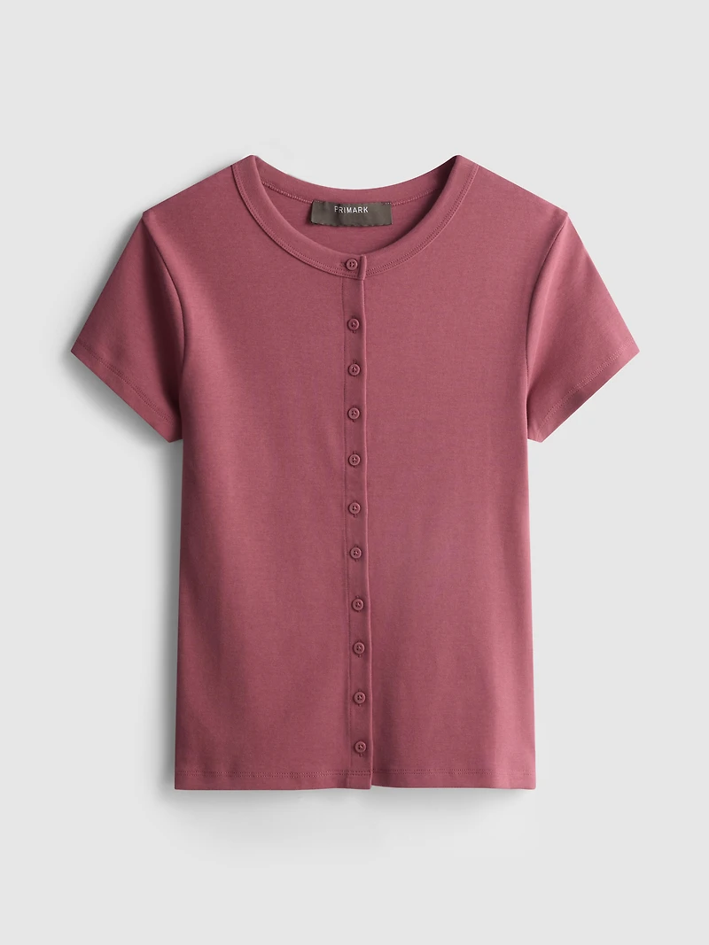 Cotton-Rich Ribbed Button-Through Top