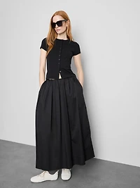 Cotton-Rich Ribbed Button-Through Top