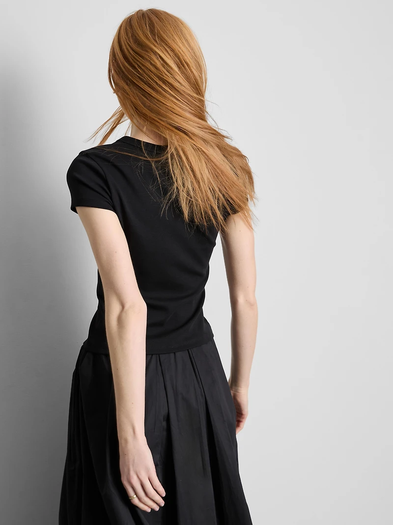 Cotton-Rich Ribbed Button-Through Top