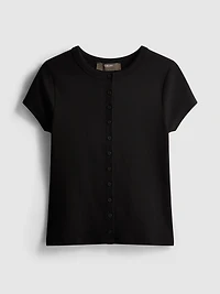 Cotton-Rich Ribbed Button-Through Top