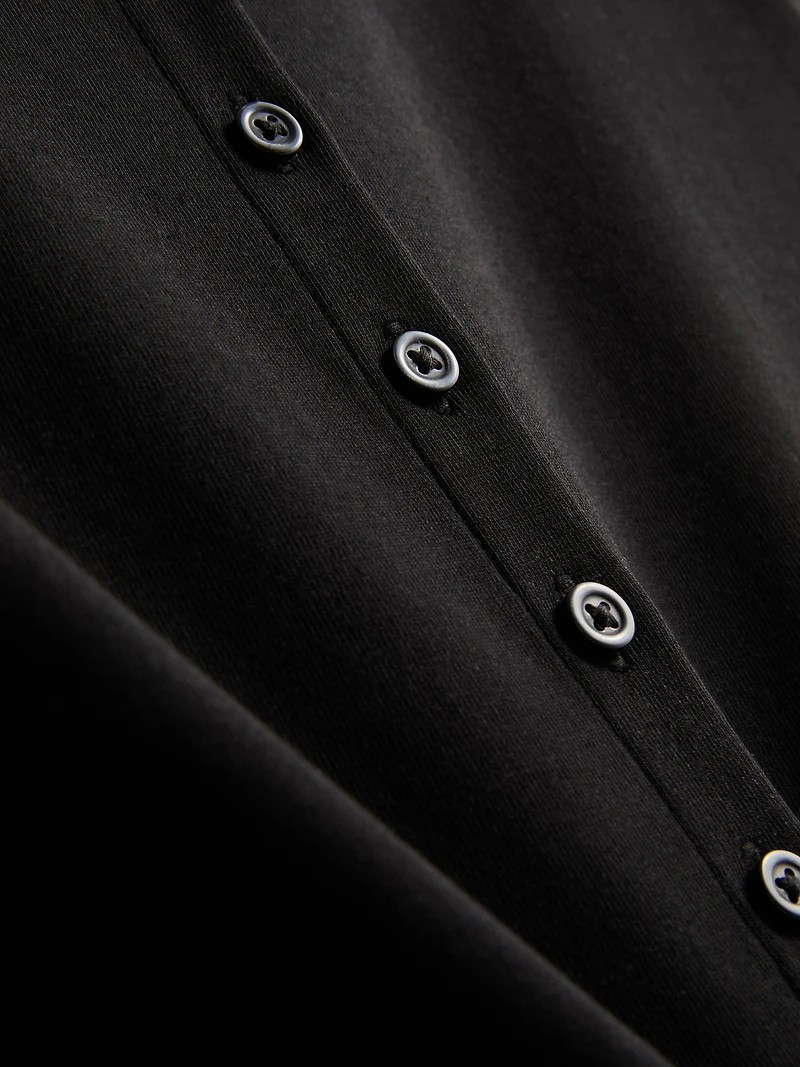 Cotton-Rich Ribbed Button-Through Top