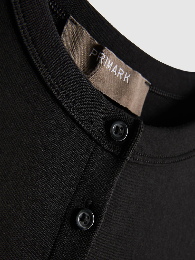 Cotton-Rich Ribbed Button-Through Top