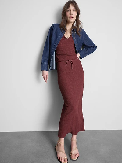 Textured Drawstring Maxi Skirt