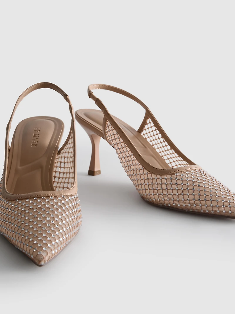 Diamanté Mesh Slingback Heels