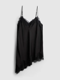 The Edit Satin Lace Asymmetrical Slip Dress