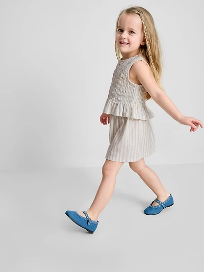 1.5-8yrs | Stripe Shirred Peplum Top and Skirt Set