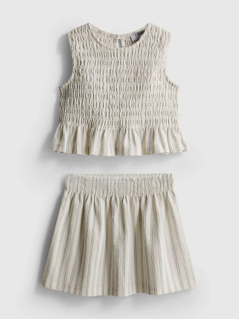 1.5-8yrs | Stripe Shirred Peplum Top and Skirt Set