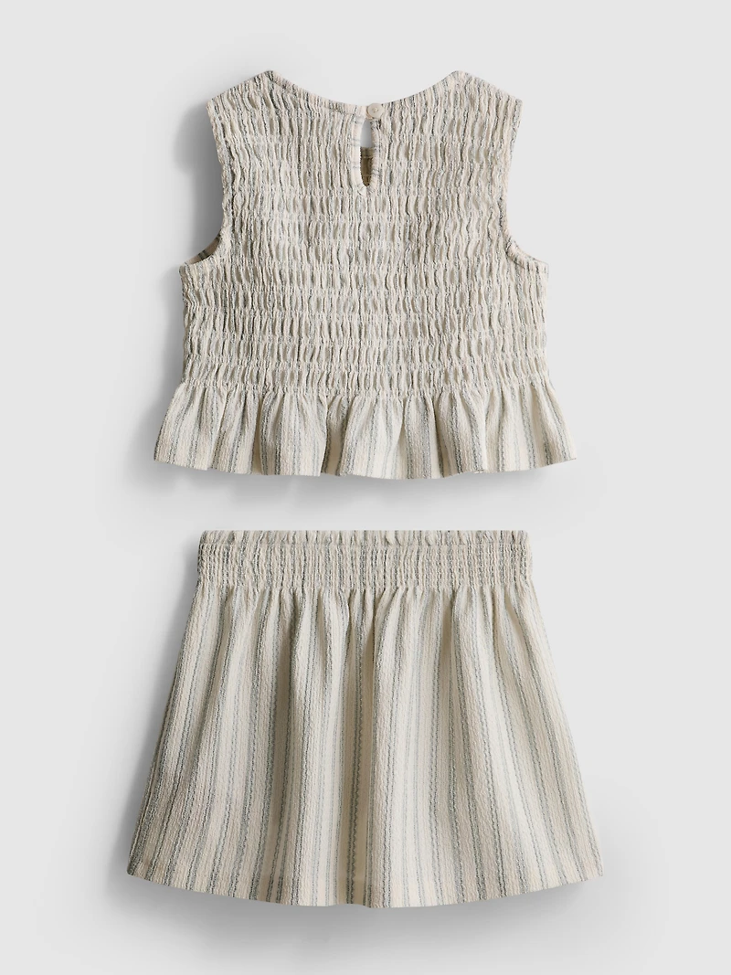 1.5-8yrs | Stripe Shirred Peplum Top and Skirt Set