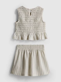 1.5-8yrs | Stripe Shirred Peplum Top and Skirt Set