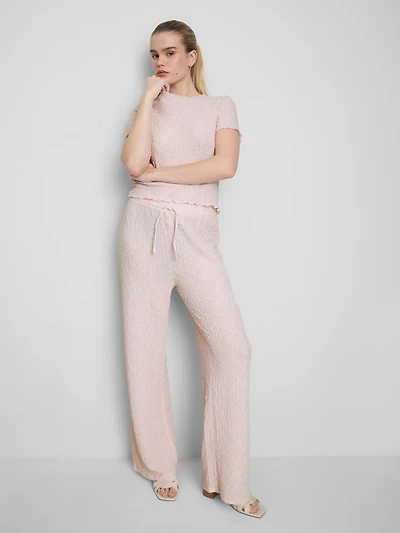 Crinkle Straight-Leg Drawstring Pants
