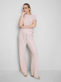 Crinkle Straight-Leg Drawstring Pants