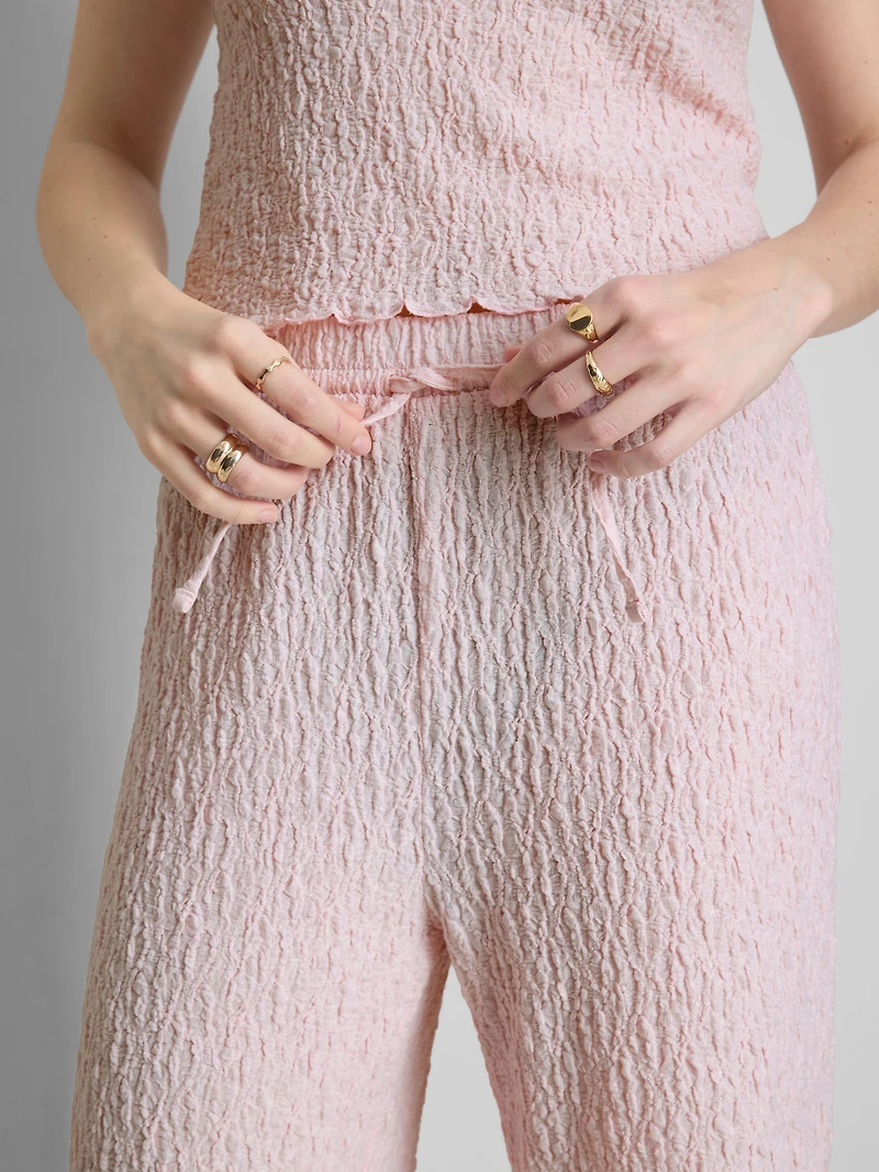 Crinkle Straight-Leg Drawstring Pants