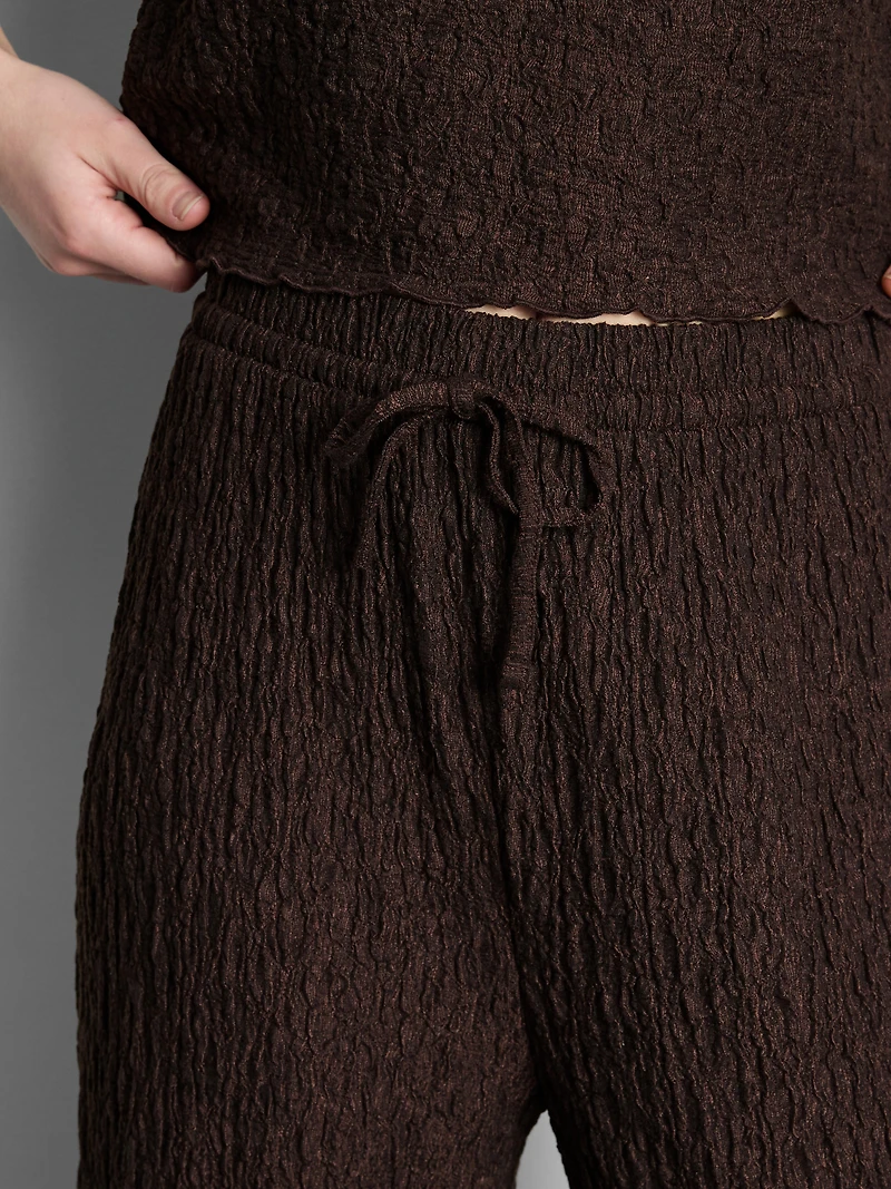 Crinkle Straight-Leg Drawstring Pants