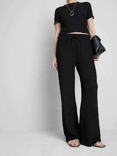 Crinkle Straight-Leg Drawstring Pants