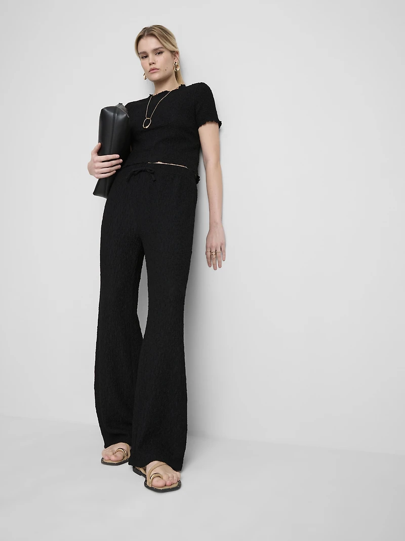 Crinkle Straight-Leg Drawstring Pants