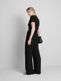 Crinkle Straight-Leg Drawstring Pants