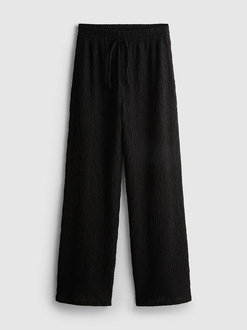 Crinkle Straight-Leg Drawstring Pants