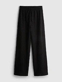 Crinkle Straight-Leg Drawstring Pants